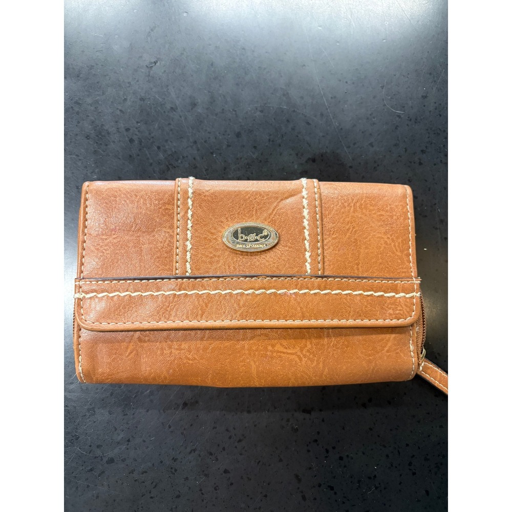 b.o.c. Born Concept Womens Trifold Wallet Brown Faux Leather Contrast Stitch 8x5